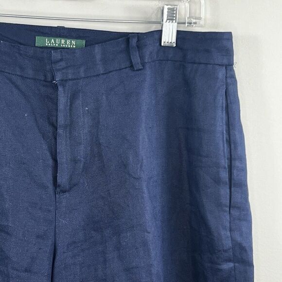 Lauren Ralph Lauren Navy Blue 100% Linen Wide Leg Trousers Pants 10 - Picture 3 of 12